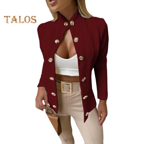 Damen Anzugjacke Stehkragen Langarm Zweireihig Anzugjacke Einfarbig Slim Fit Business Casual Outwear