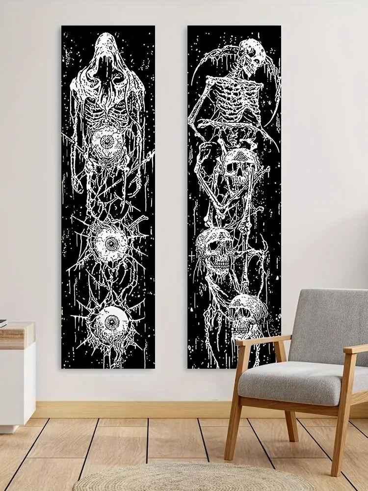 2 Stück/Set Skelett Wandteppich, Polyester Wandteppich, Wandbehang für Wohnzimmer Schlafzimmer Büro, Heimdekoration Raumdekoration Partydekoration,