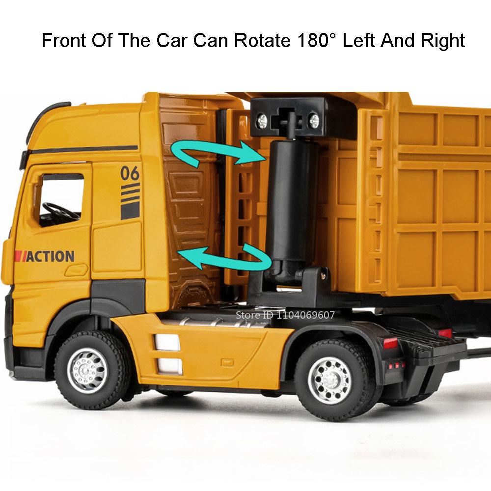 AAZT1 1:50 Scale Trailer Dump Truck Model Car Toys Alloy Diecast Sound Light 3 Doors Opened Pull Back Transportation Engineering Cars