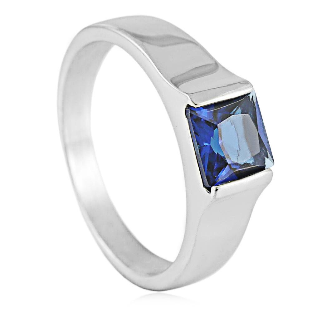 

European and American Titanium Steel Multi-color Gem Diamond Ring Simple Female Personality Polygonal Ring 9 синій