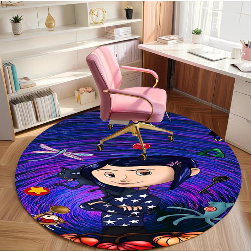 Coraline Print Round Rug, Washable Floor Carpet, For Entryway Dorm Laundry Room Office Study, Home Decor Birthday Christmas Gift