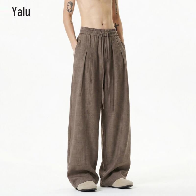 Yalu Men s Old Money Style Imitation Linen Wide-Leg Casual Pants L