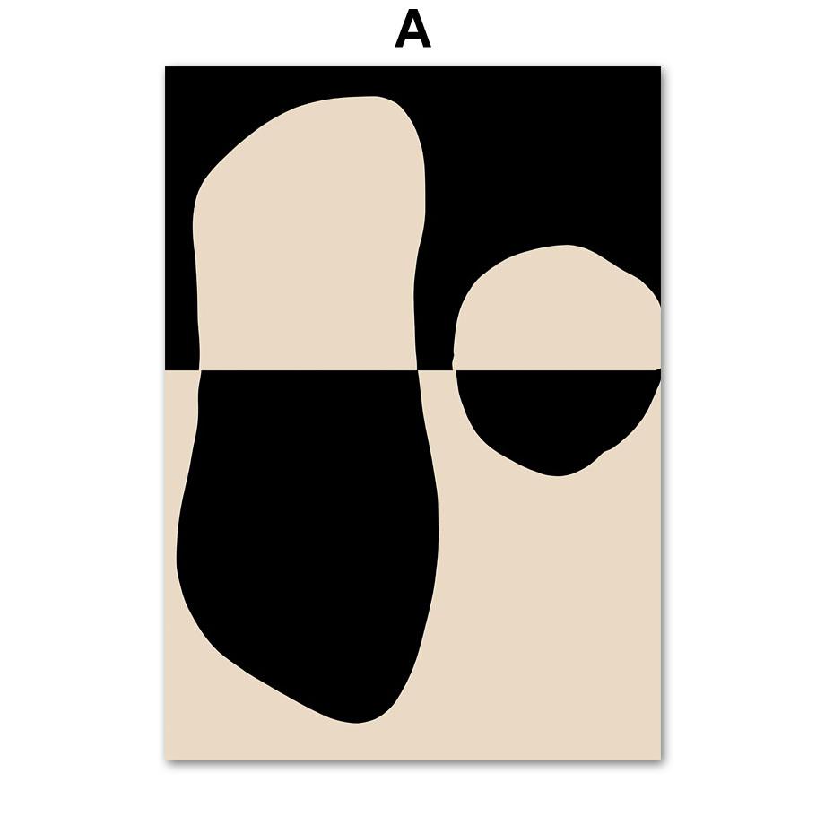 Beige And Black Abstract Line Geometric Face Wall Art Canvas Painting Nordic Posters And Print Decor Pictures For Living Room