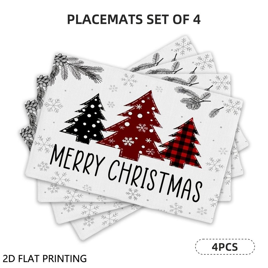 4pcs/6pcs, Christmas Placemats, Plaid Xmas Trees Decorative Dining Place Mats, Kitchen Dining Decoration, Suitable for Weddings, Birthdays, Parties, H