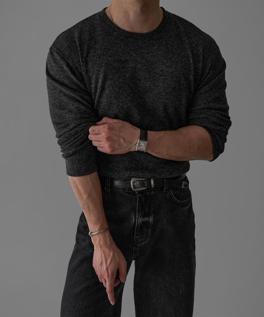 Baulopeulodeogteu Hairy Muscle Round Long Sleeve Knit Tee [Charcoal]