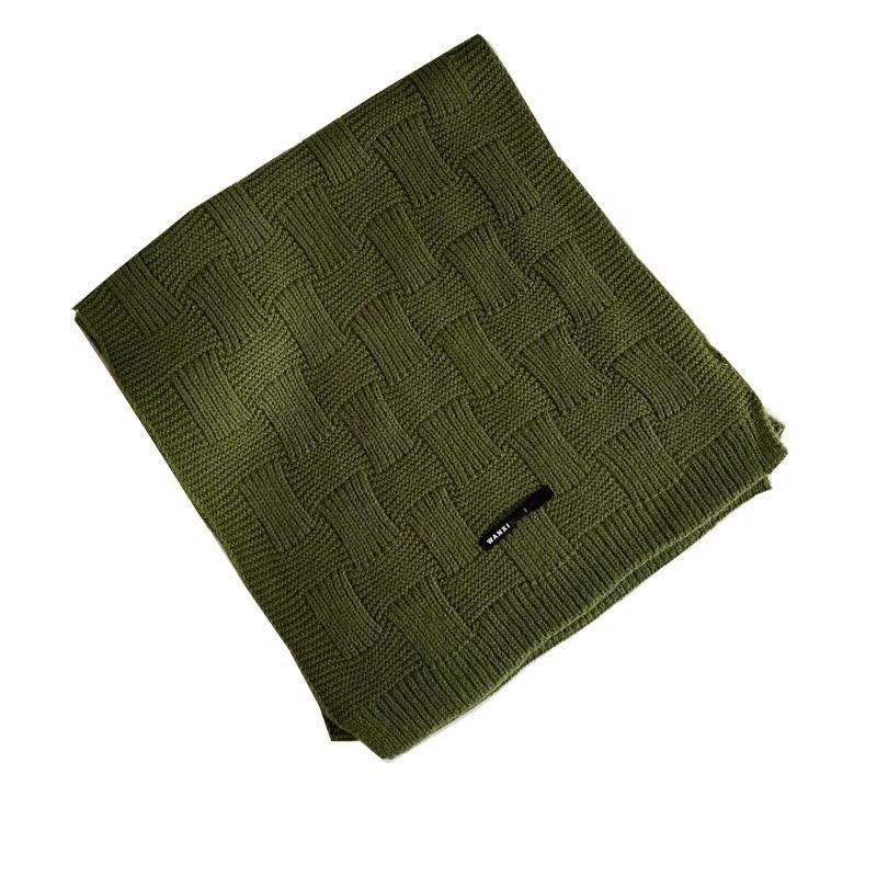 Koreanischer Stil Minimalistischer Einfarbiger Gestrickter Grüner Schal Paar Herbst Winter Literarisch Warm Faux Kaschmir Langer Halswickel