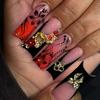 24Pcs Long Coffin Leopard Print Press On Nails With Glue Sweet Cool Diamond Floral French Fake Nail Tips Set