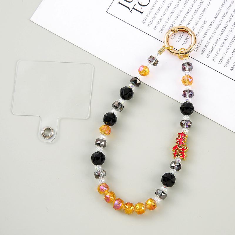 Chinese Elements Anti-Drop Lanyard Keychain Sparkling Teardrop Crystal Bead Pendant Bracelets Glittery Bling Mobile Charm Strap
