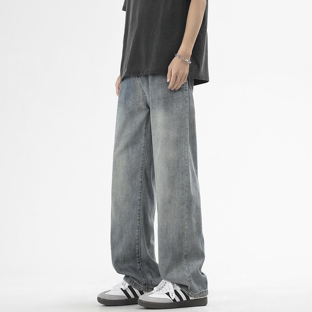 Three-bar Jeans with Loose Draping Style High Street Mopping Trousers