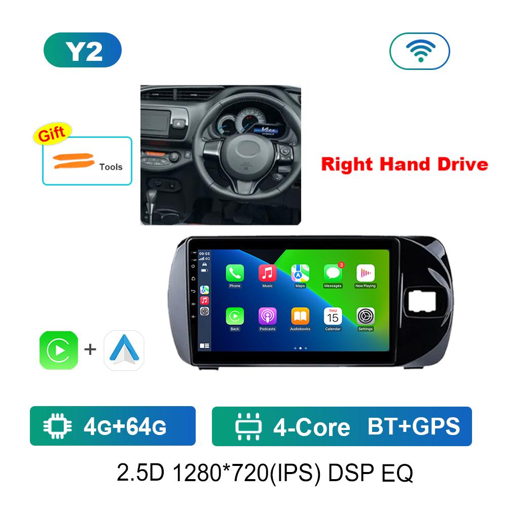 Right Hand Drvie Carplay Car Video Multimedia Player for Toyota Vitz 3 III XP130 2014 - 2019 Android Bluetooth WiFi+4G HD Screen