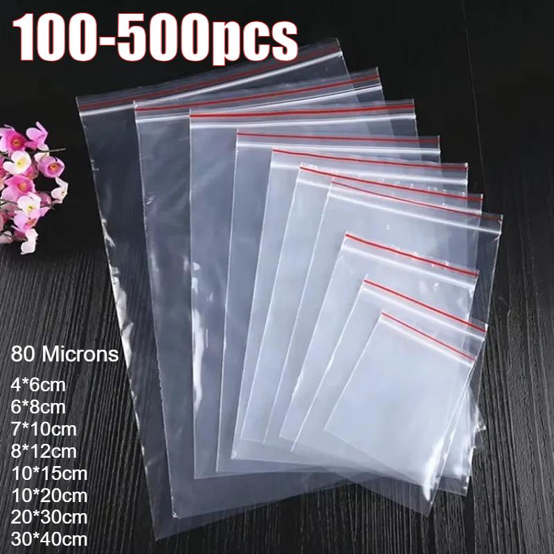 80 Microns 500-100PCS/bag, High Transparent PE Zipper Bag Reusable Plastic Self Sealing Bag Sugar Candy Dry Gift Storage Bag
