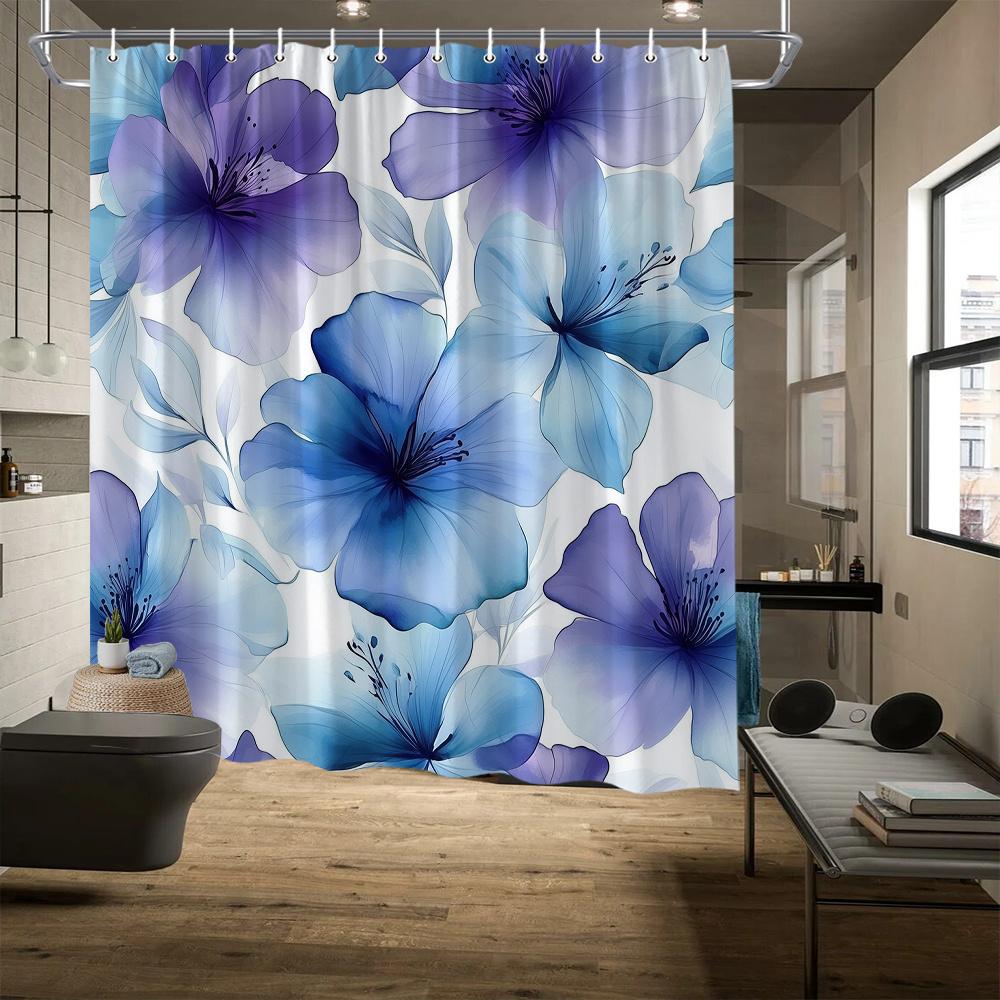 

Watercolor Floral Shower Curtain – Purple & Blue Gradient Flowers, 70x70in, Fade-Resistant, Machine Washable, Includes Hooks 90x180cm35x71in