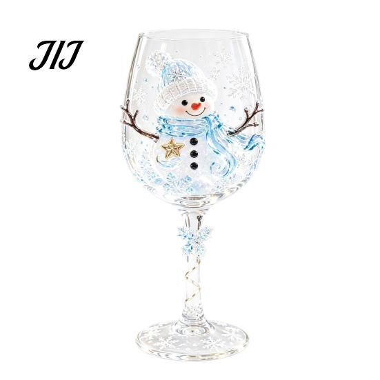 Dekorative Winter-Trinkbecher Weihnachten Stiel-Weinglas, Schneemann/Weihnachtsmann-Kranz/Elch/Weihnachtsbaum Handbemalt, Einzigartige Tauschgeschenke Kreativ