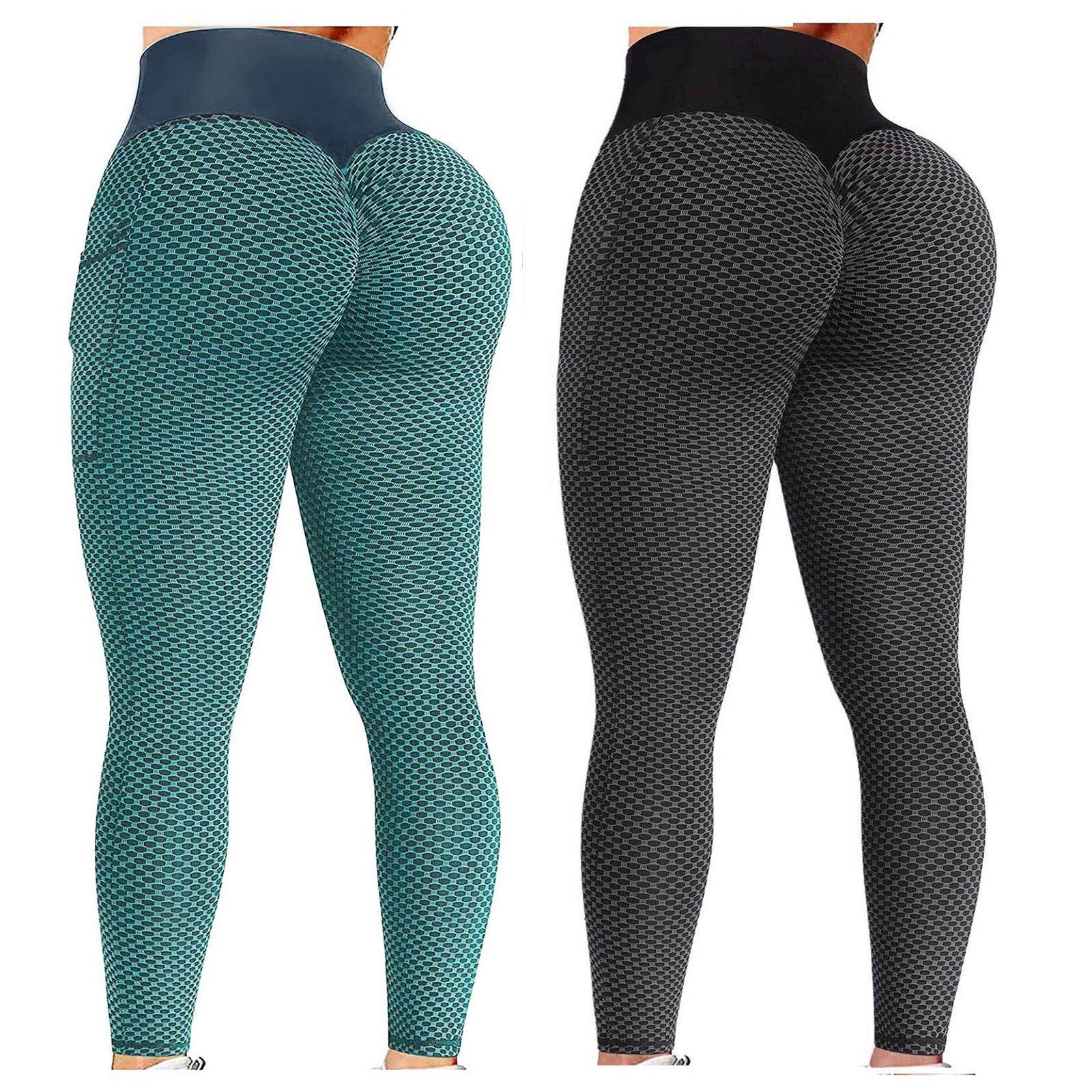 2PC Womens Stretch Yoga Leggings Fitness Running Gym Sports Pocket Pants L