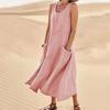 Summer Fashion Loose Sleeveless Pocket Dress Crew Neck Elegant Women Plus Size Casual Simple A-line Party Dresses Solid Color Streetwear Clothing