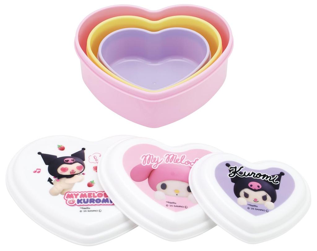 Skater Juego de Contenedores Autocierre con Forma de Corazón de My Melody y Kuromi de Made in Sanrio, Esponjosos, con Forma de Cúpula, 3, Aptos para Microondas, Japón, y Diseño,