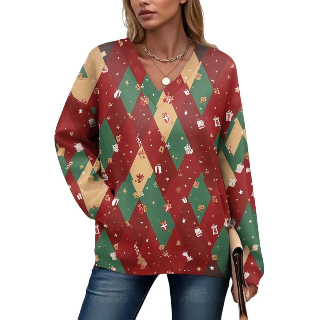 Women's Casual And Fashionable Christmas Print Long-Sleeved Top