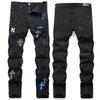 Jeans Skinny Stretch in Denim Strappato High Street da Uomo con Toppa Ricamata Stile Vintage