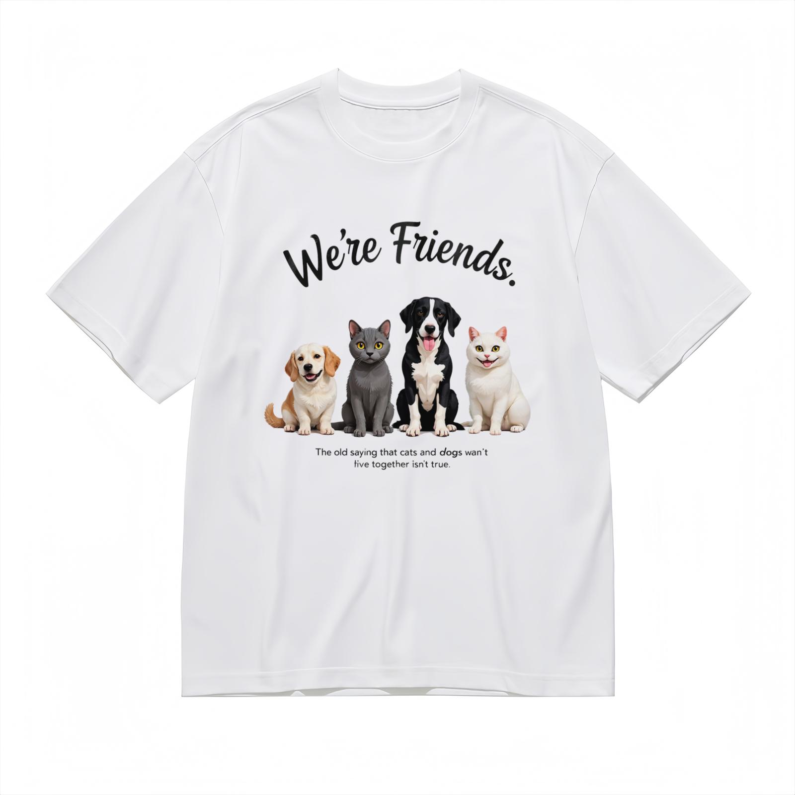 Furry Friends Unisex T-Shirt Mens Womens Tees Top Cozy Animal Pack and Handwritten Slogan White Cotton XL