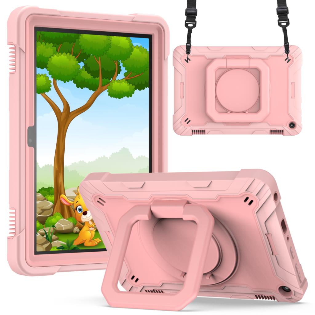 360 Rotating Case for Amazon Fire HD8 Plus 2020 10th Generation Handle Grip Stand Cover Shockproof Shoulder Strap Kids Funda # R