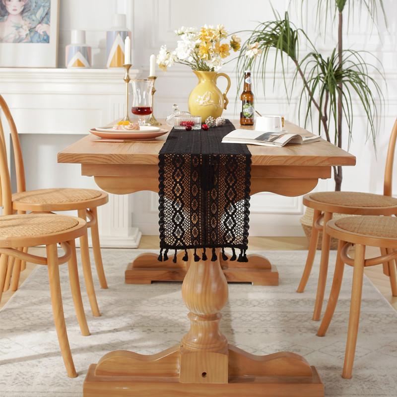 Amazon Retro Pastoral Crochet Knitted Hollow Table Cloth Lace Tassel Table Flag Tablecloth Custom