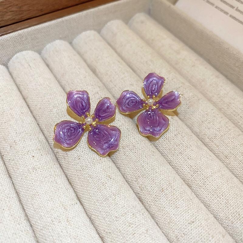 Mode Vintage Ölgemälde Stil Imitiert Barock Perlenblumen Ohrringe Tropfglasur Ohrring Damen Zart Hochwertige Accessoires