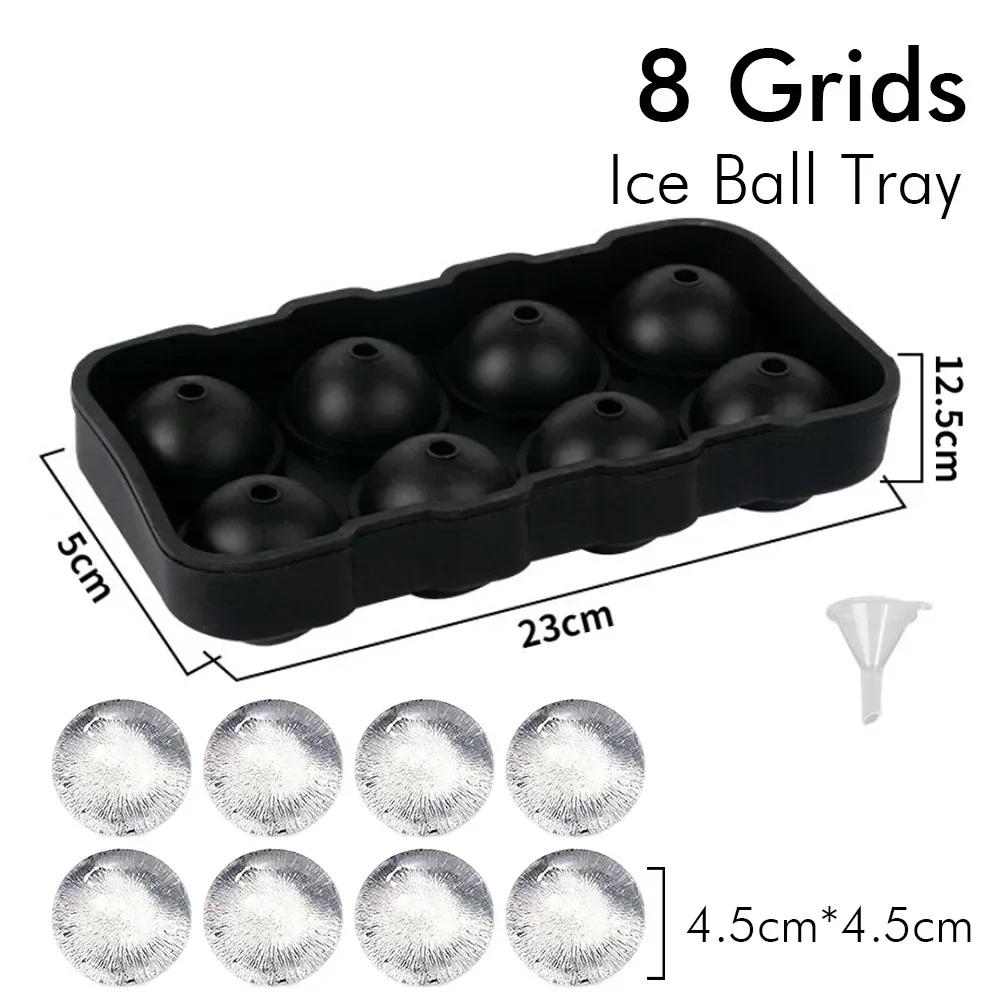 Ice Cube Tray with Lid Food Grade Silicone Large Ice Cube Mold 4/6/8 Grids Ice Ball Maker Ice Cube Tray for Kitchen Iced Coffee
