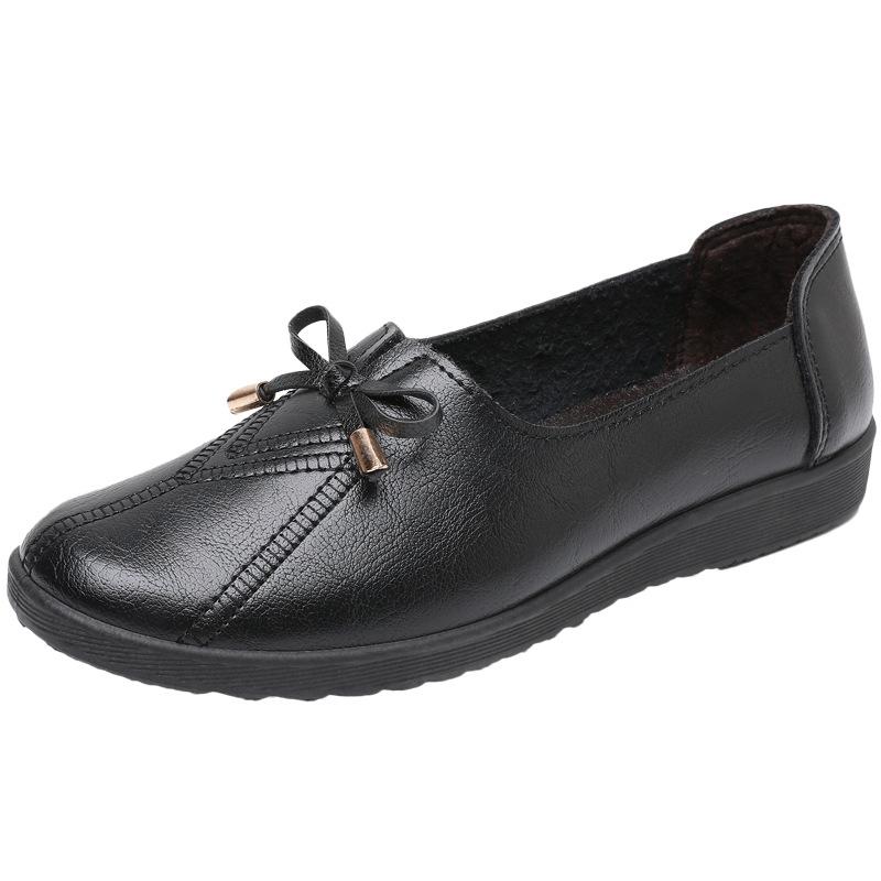 Mocassini con fiocco da donna di mezza età e anziana per primavera e autunno, comodi antiscivolo con suola morbida, scarpe basse slip-on da nonna