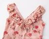 Niche French fresh slim slim V-neck ruffle edge dress women's summer temperament seaside vacation floral dress