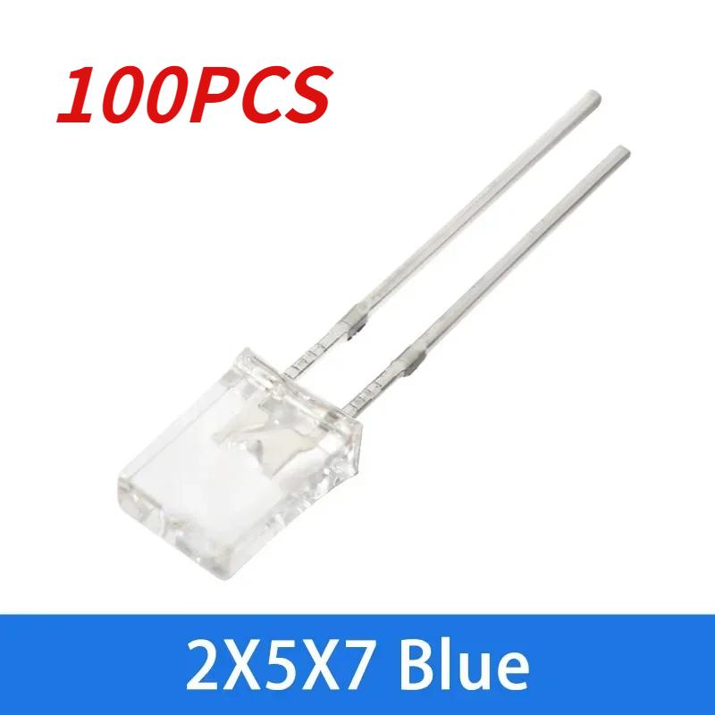 50/100PCS Square LED 2x5x7mm LED Transparent Luminescence Lights Diodes Kit White Red Yellow Blue Green Electronic Components