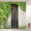 Stone House Landscape Shower Curtains Vintage Barn Wooden Door Green Leaves Vine Plants Spring Scenery Polyester Fabric Bathroom