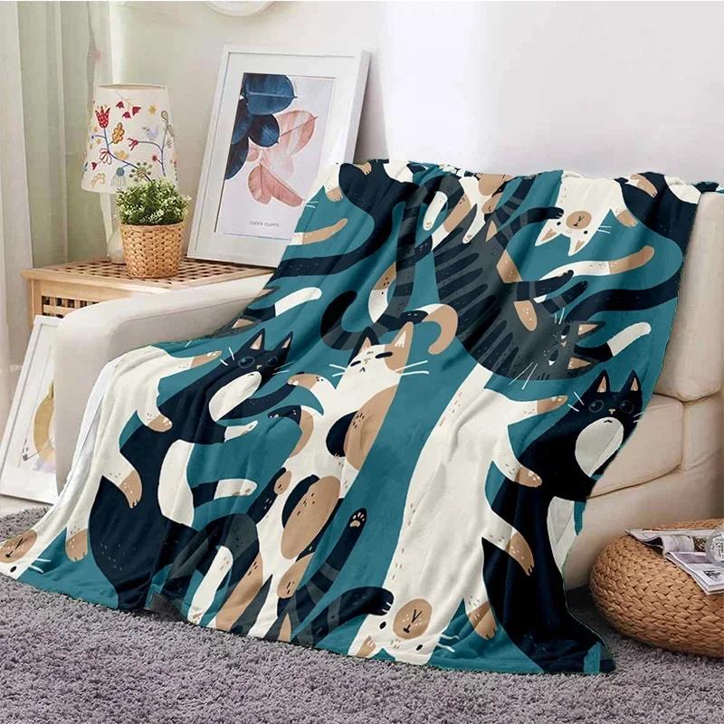 Cute Cartoon Cat Throw Blanket Ultra Soft for Sofa Travel Yoga Picnic Portable Cozy Tin Blankets
