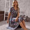 JPNTKY Women's Fashion Summer Spring V-Neck Short Sleeve Casual Dresses