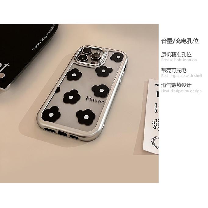 Black Flowers iPhone15Mobile Phone Shell for iphone14Acrylic13Suitable for Electroplating16promax Korean-style Simplicity