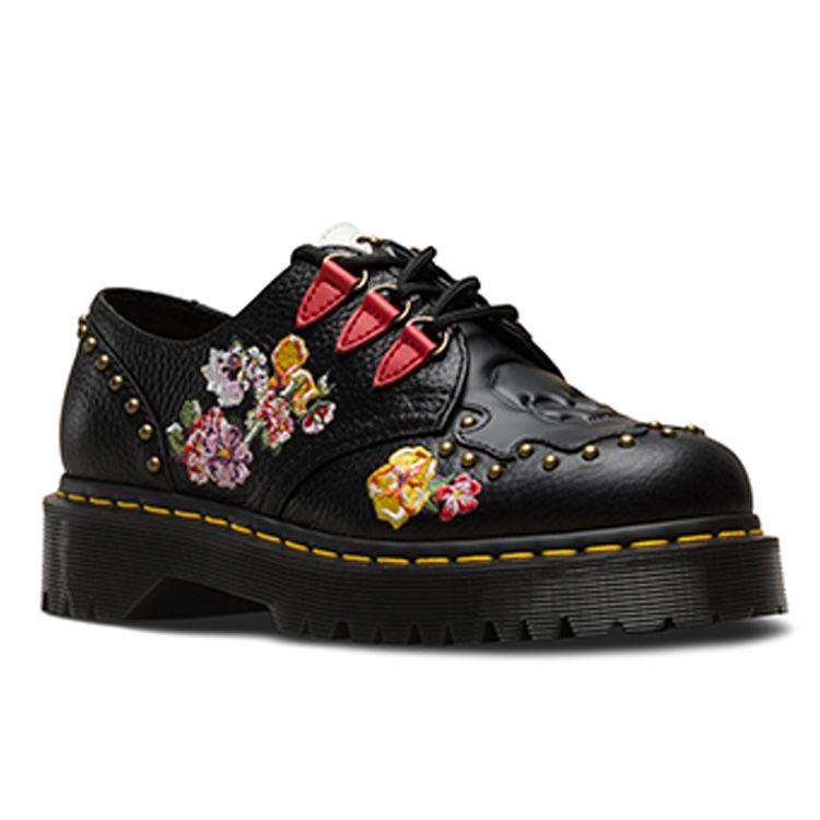 Dr. Martens 1461 Bex Series 3 Leather Studded Embroidered Casual Shoes Women Casual Shoes Black 24073001