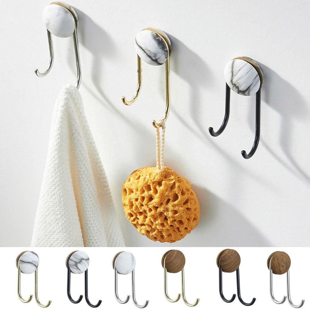 

Self Adhesive Stainless Steel Wood Grain Hook Black/Gold/Silver Sticky Hook Bathroom