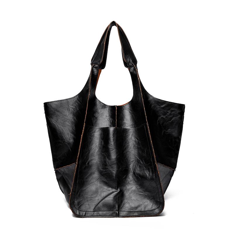 Vintage Women's Tote Bag Solid Color Large Capacity Shoulder Bag