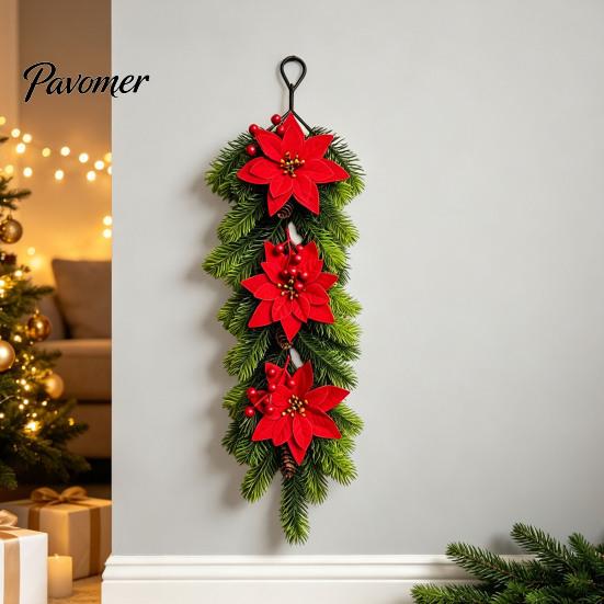 Christmas Wreath for Front Door European Wall Hanging Vine, Artificial Garland Weather Resistant Festival with Plastic Decor, Festive Home Ornament,