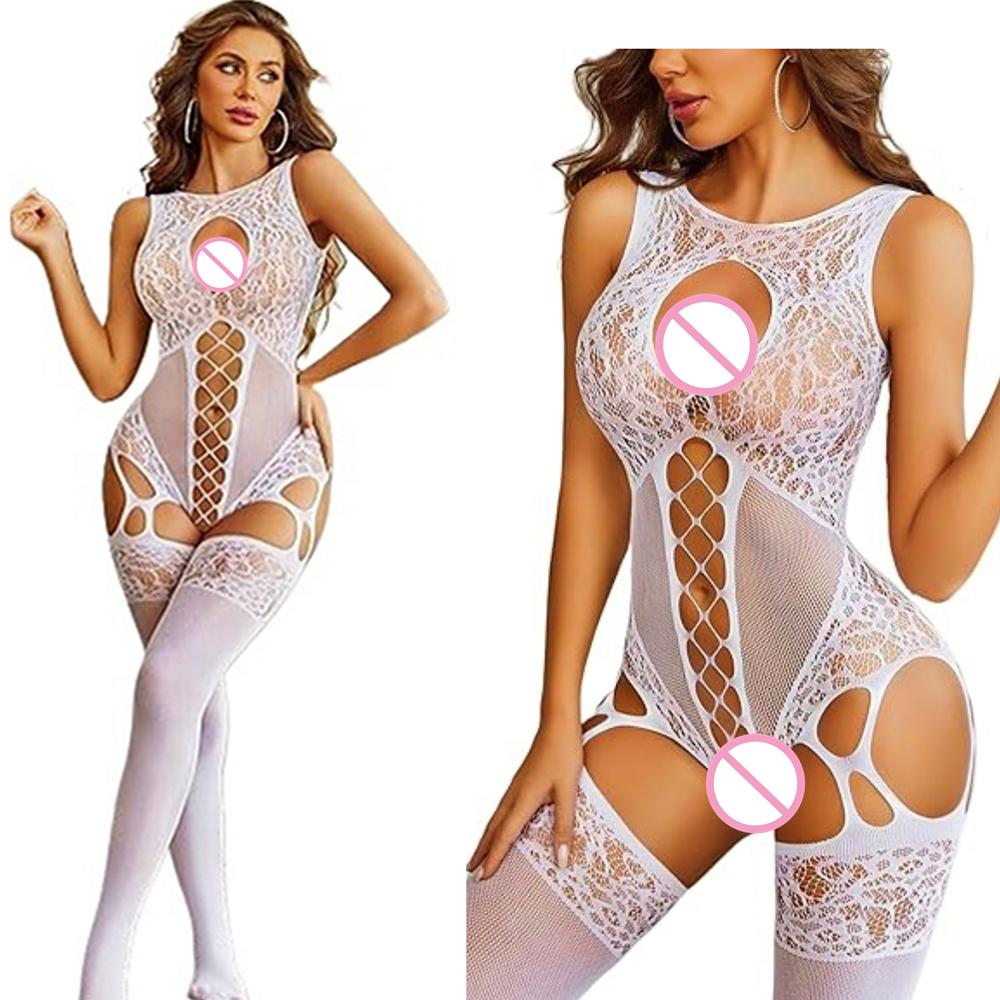 Open Bra Sleeveless Sleepwear Women Sexy Lingerie Porno Bodysuit Mesh Body Stocking Catsuit Teddies