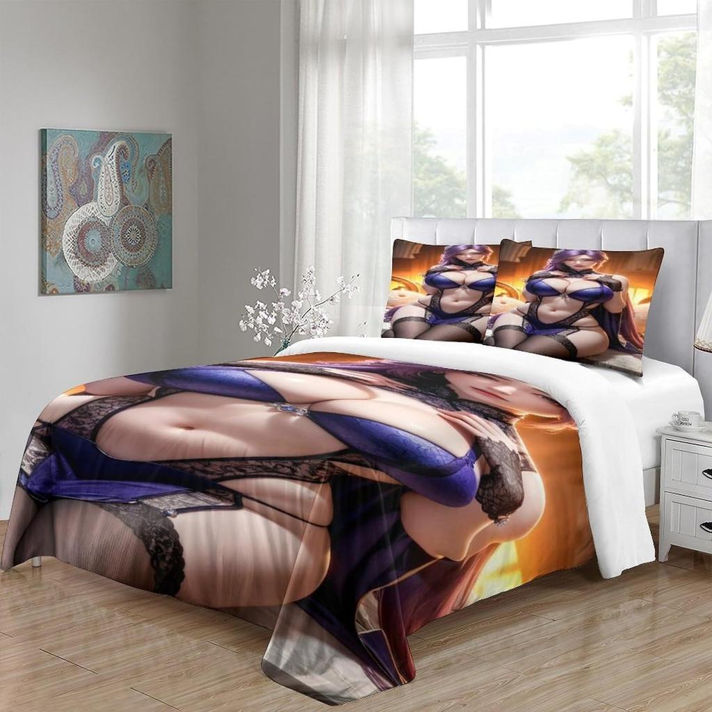 Teenager Sexy Figur Kinder 3D Gedruckt Cartoon Mädchen Junge Erwachsener Daunenbettbezug Bettwäsche Reißverschluss und Kissenbezug Weich Feinstes Fi