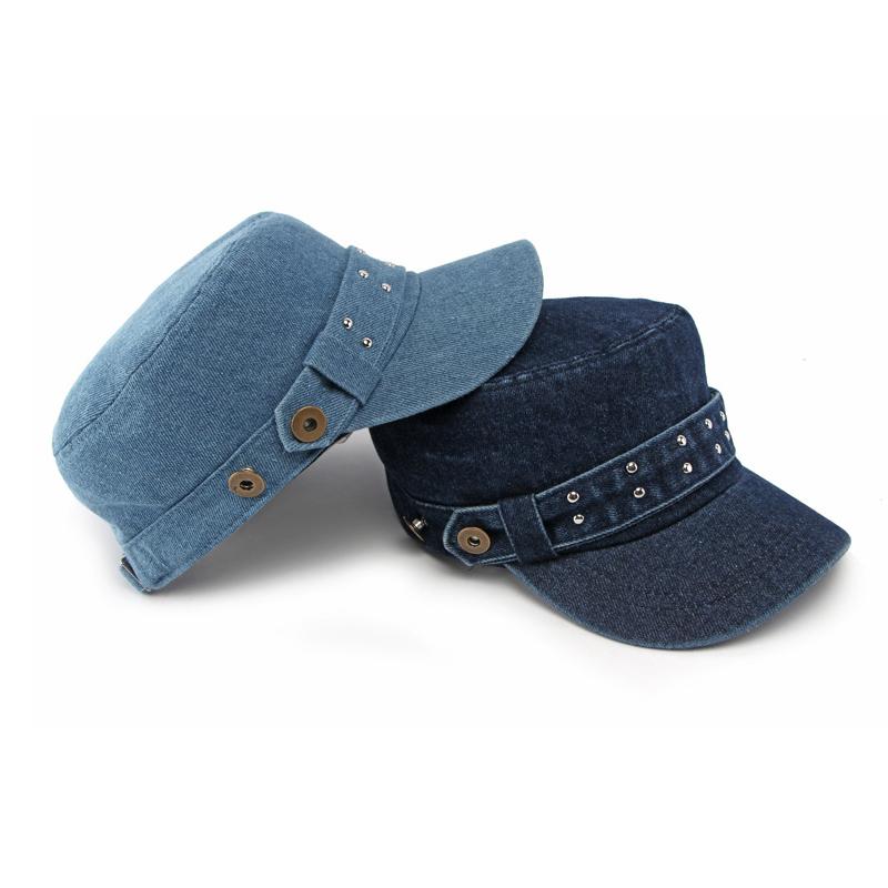 Rivet Denim Flat Top Hat Women's Sun Hat Duck Tongue Hat