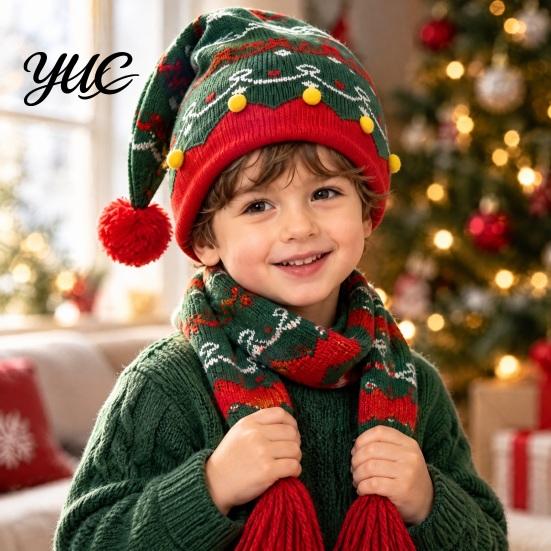 Soft Plush Headwear Christmas Elf Hat with Fur Ball, Santa Knit Hat, Festival Decoration Gifts Red And Green Party Costume Accessories for Adults Kids