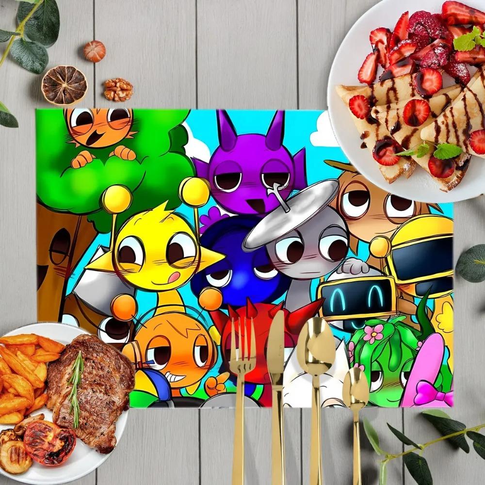1 Stück Cartoon Sprunki Tischsets für das Essen Sprunki Incredibox Leinen Platzset Kaffeetassenuntersetzer Küchen Geschirrtrockenmatten