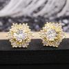 Round Center Stone Mixed Cut Double Halo Flower Stud Earrings Elegant Women Daily Party Jewelry