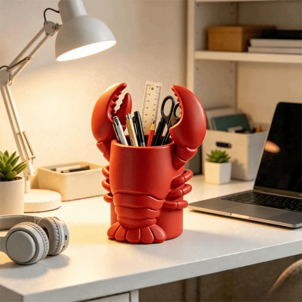 Plastic Pencil Holder 3D Printed Cosmetic Brush Holder Lobster-Shaped Pen Holder Office Decor