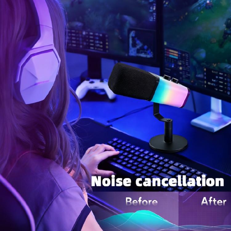 Desktop USB XLR Microphone With Color Lighting And Noise Canceling For Gaming