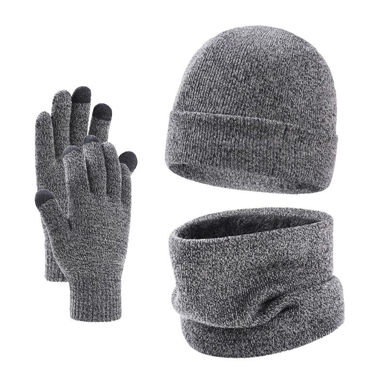 Yushuiyao Winter Men's Knitted Hat, Scarf & Gloves 3-Piece Set