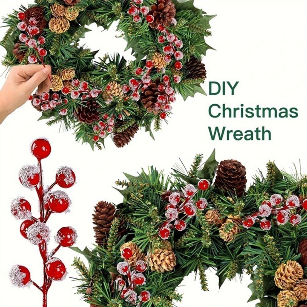 10Pcs DIY Red Berry Branche Realistic Christmas Tree Pendant Ornament Fake Plant  Party Supplies