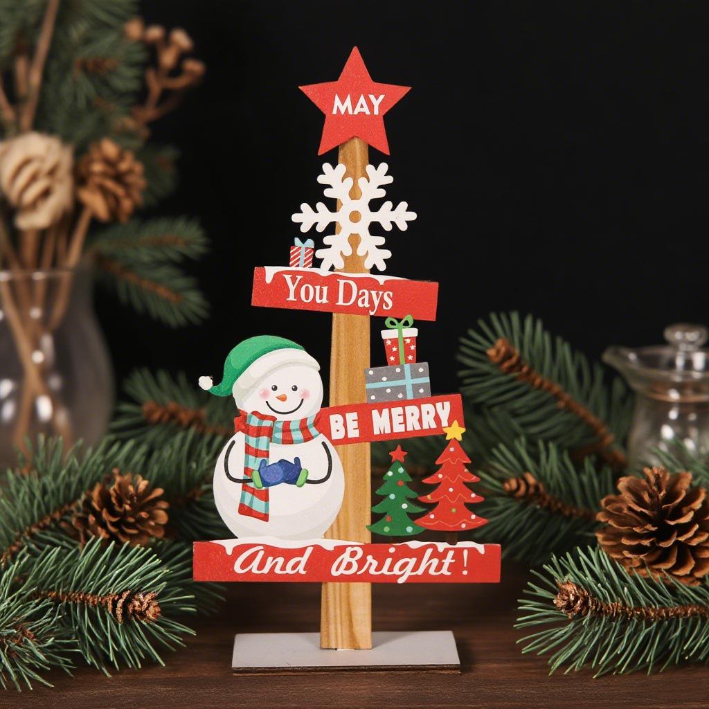 Youqi Colorful Wooden Christmas Table Ornaments - Santa Claus & Snowman Decorations