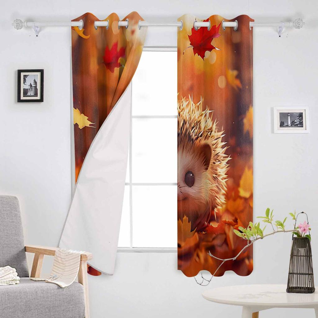 Autumn Maple Leaf Forest Hedgehog Blackout Curtains For Living Room Bedroom Window Treatment Blinds Drapes
